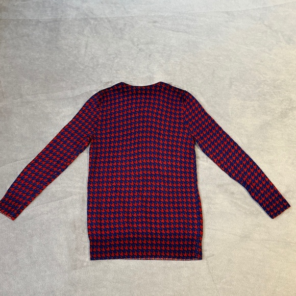 J. Crew Sweater Women's XS Tippi Blue Red Houndstooth 100% Merino Wool F8262 - Picture 9 of 9